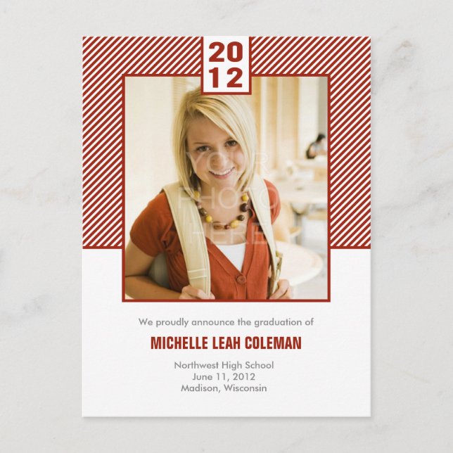 Chic Diagonals Graduation Announcement/Invitation Invitation Postcard (Front)