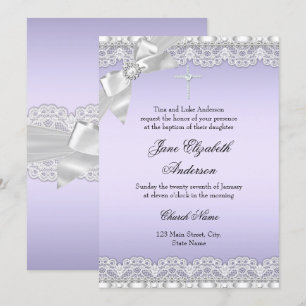 Chic Diamond Lace Purple Baptism Invite