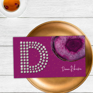 Chic Diamond Plum Agate Initial Letter D Monogram Business Card