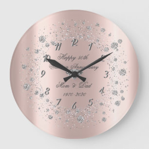 Chic Diamonds Confetti Rose Gold Anniversary Large Clock