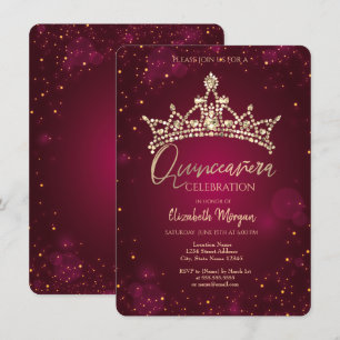 Chic Diamonds Crown Burgundy Quinceañera Invitation