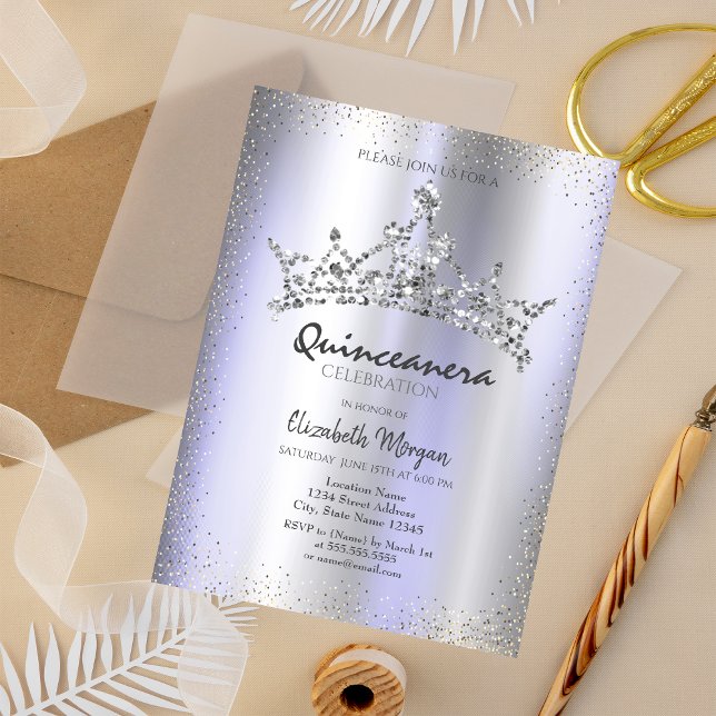 Chic Diamonds Crown Violet Metallic Quinceañera  Invitation (Creator Uploaded)
