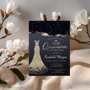 Chic Diamonds Dress, Gold Tiara,Black Glitter Invitation
