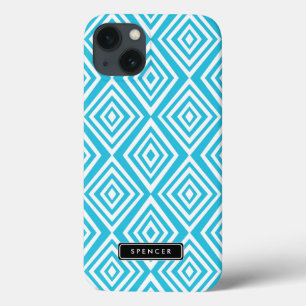 Chic Diamonds Pattern   Turquoise Personalised iPhone 13 Case