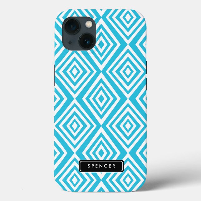 Chic Diamonds Pattern | Turquoise Personalised Case-Mate iPhone Case (Back)