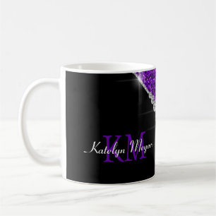 Chic Diamonds Purple Glitter Monogrammed Coffee Mug