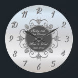 Chic Diamonds Silver 50 Wedding Anniversary Large Clock<br><div class="desc">Elegant silver diamonds wedding anniversary clock.</div>