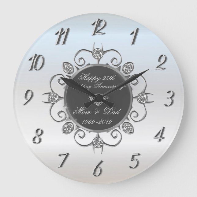 Chic Diamonds Silver 50 Wedding Anniversary Large Clock (Front)