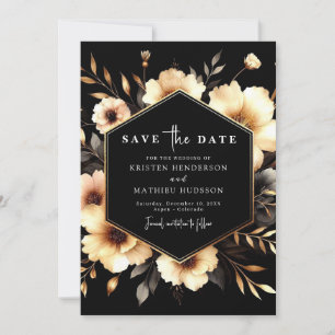 Chic Digital Gold and Black Wedding Save The Date