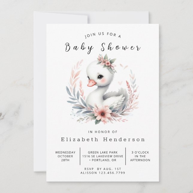  Chic Digital Swan Baby Shower Invitation (Front)