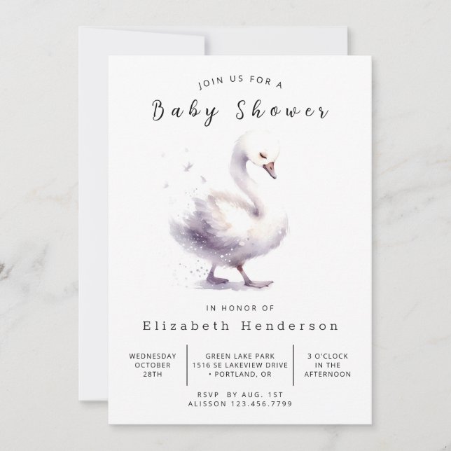 Chic Digital Swan Baby Shower Invitation (Front)