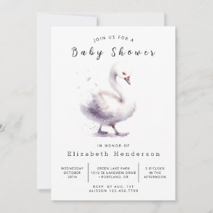 Chic Digital Swan Baby Shower Invitation