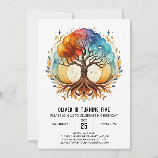 Chic Digital Tree of Life Birthday Invitation (Front)