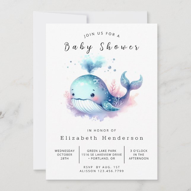 Chic Digital Whale Baby Shower Invitation (Front)