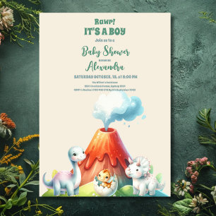 Chic Dinosaur Boy Baby Shower Greenery  Invitation