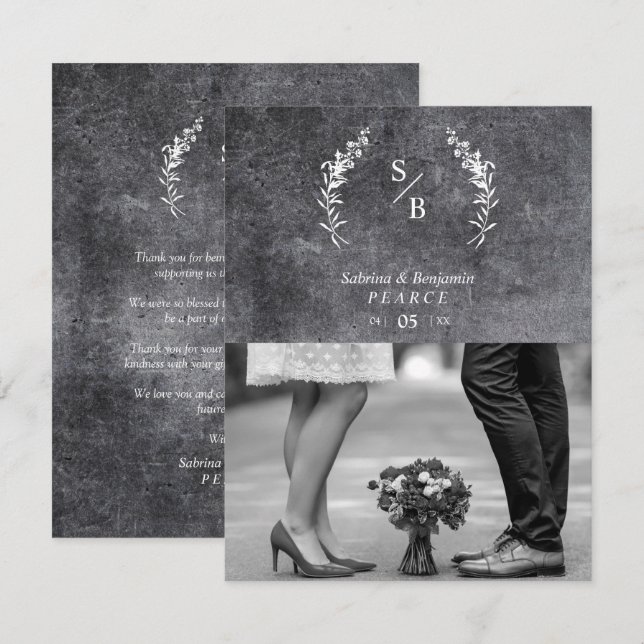 Chic Dirty Alternative Photo Chalkboard Wedding Thank You Card (Front/Back)