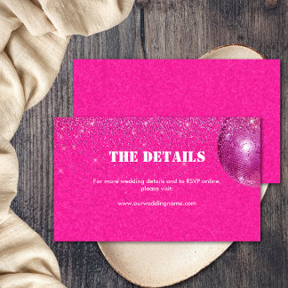 Chic Disco Balls Hot Pink Wedding Details Website Enclosure Card