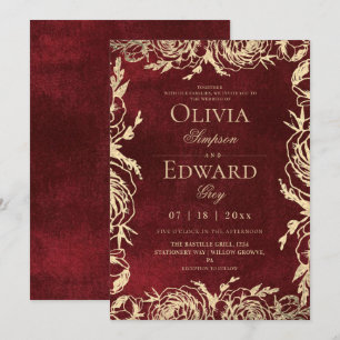 Chic Divine Burgundy Gold Floral Wedding Invitation