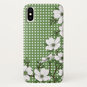 Chic Dogwood Blossoms & Polka Dot Pattern iPhone X Case