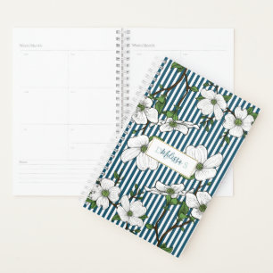 Chic Dogwood Blossoms & Stripes Calendar Planner