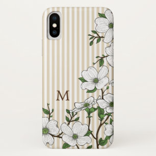 Chic Dogwood Blossoms & Stripes Monogram iPhone X Case