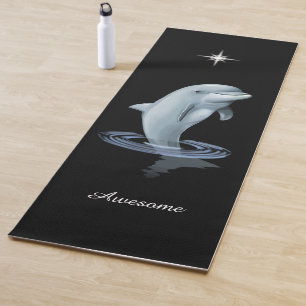 Chic Dolphin, Custom Star & Script on Black Yoga Mat