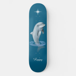 Chic Dolphin, Custom Star & Script on Ocean Blue Skateboard