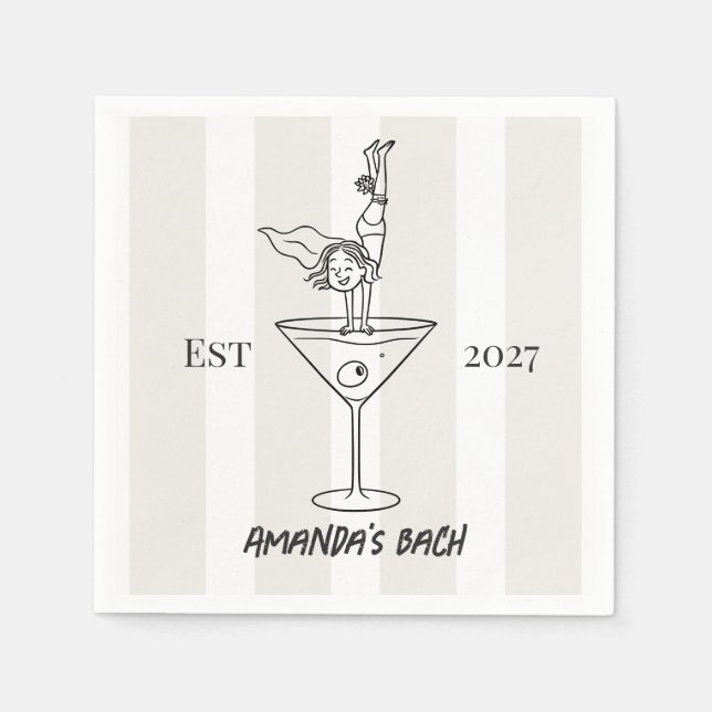 Chic Doodle Martini Bachelorette Cocktail Napkin (Front)