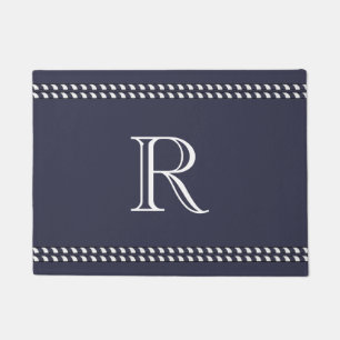 CHIC DOOR MAT_WHITE MONOGRAM ON NAVY DOORMAT