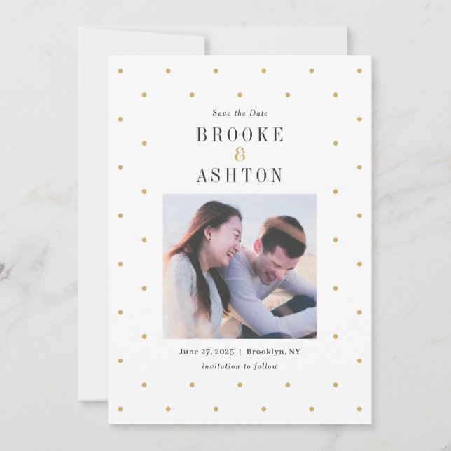 Chic Dots Editable Colour Save The Date Card (Front)