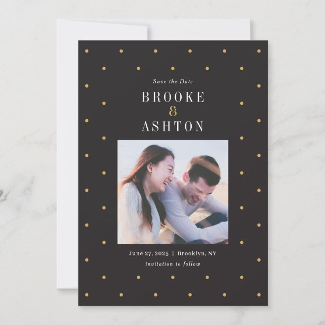 Chic Dots Editable Colour Save The Date Card (Front)