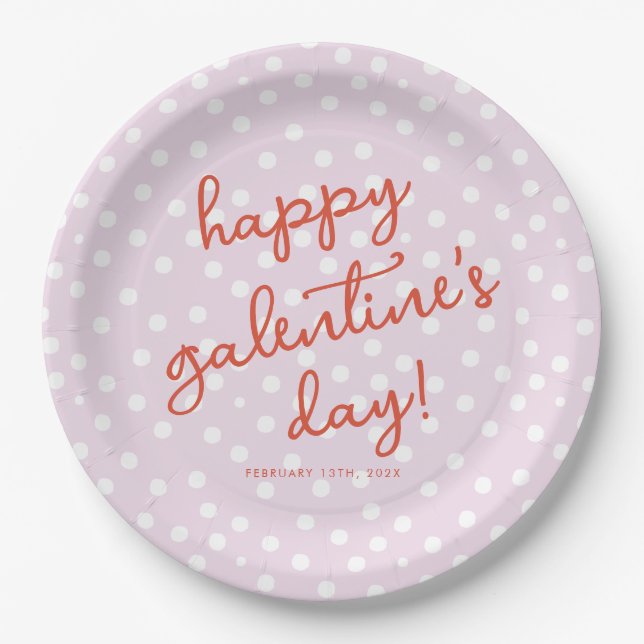 Chic Dots Happy Galentines Day Party Paper Plate (Front)