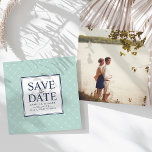 Chic Dots | Mint and Navy Save the Date<br><div class="desc">Announce your wedding in elegant style with our Chic Dots save the date cards in classic navy and soft mint green. Unique square cards feature your wedding details (names, date and location) displayed in the centre on a white square with "save the date" in a mix of navy blue block...</div>