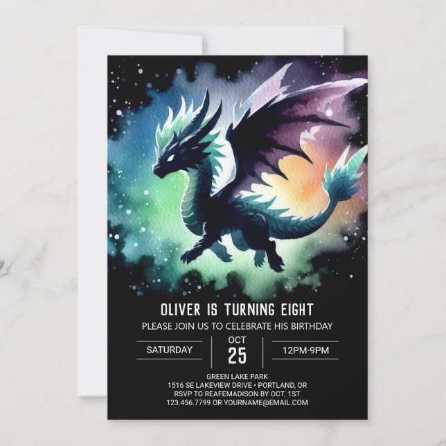 Chic Dragon Birthday Digital Invitation (Front)