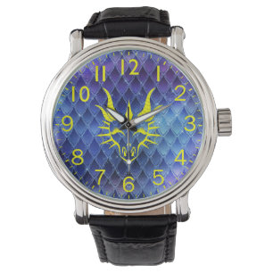 Chic Dragon Head & Blue Dragon Scales Watch