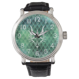 Chic Dragon Head & Green Dragon Scales Watch