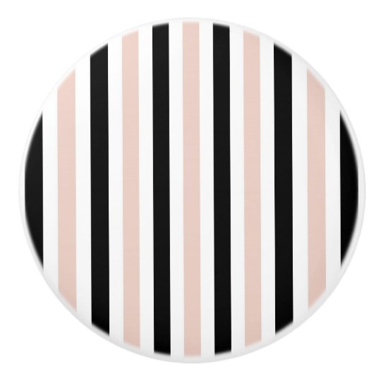Chic Drawer Knobs Girly Blush Black White Stripes Ceramic Knob