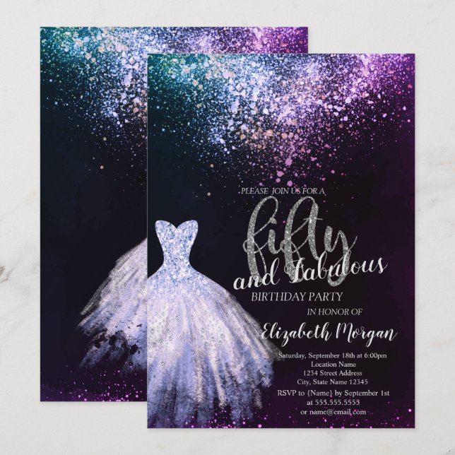 Chic Dress Confetti  50th Birthday Party  Invitation (Front/Back)
