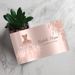 Chic Dress Glitter Drips Rose Gold Business Card
