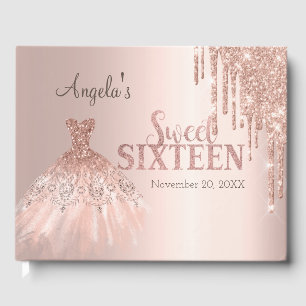 Chic Dress Glitter Drips Rose Gold Sweet 16  Guest Book