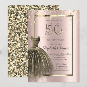 Chic Dress Gold Sequins Rose Gold 50th Birthday  Invitation