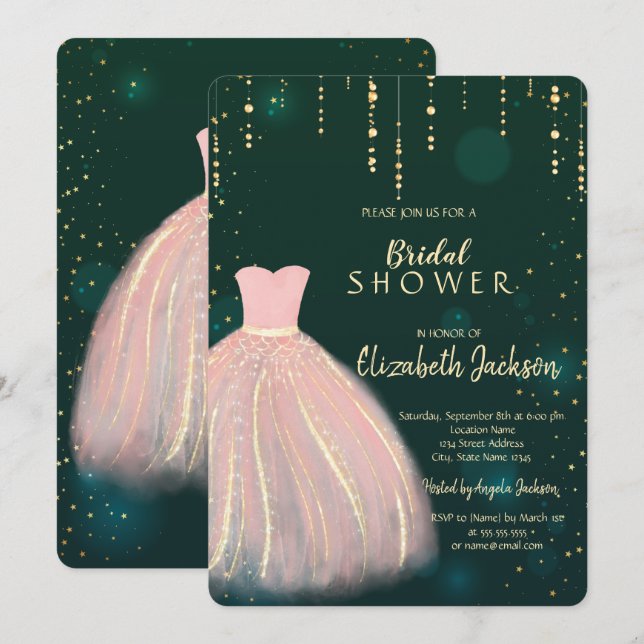 Chic Dress,Green Bridal Shower  Invitation (Front/Back)