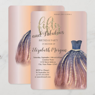 Chic Dress, Rose Gold 50th Birthday Party  Invitation