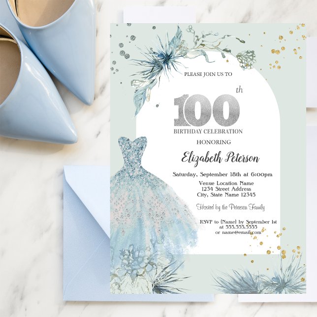 Chic Dress Winter 100th Birthday  Invitation (Creator Uploaded)