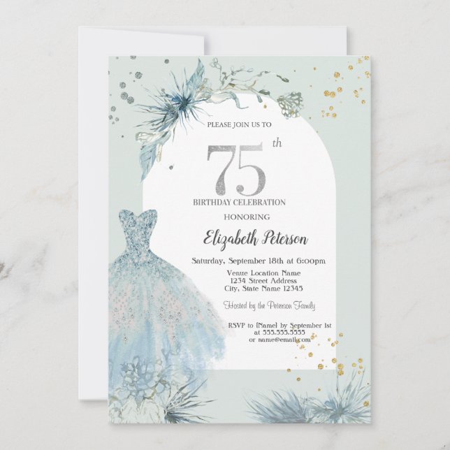 Chic Dress Winter 75th Birthday  Invitation (Front)