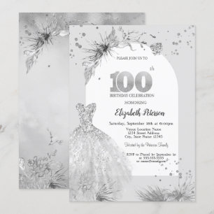 Chic Dress Winter Grey 100th Birthday  Invitation