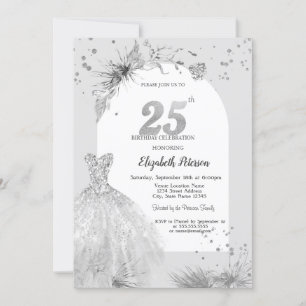 Chic Dress Winter Grey 25th Birthday Invitation