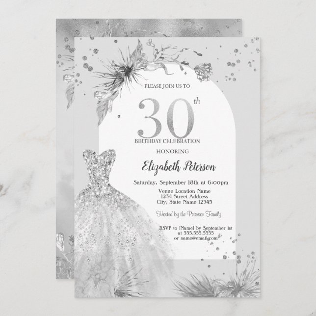 Chic Dress Winter Grey 30th Birthday  Invitation (Front/Back)
