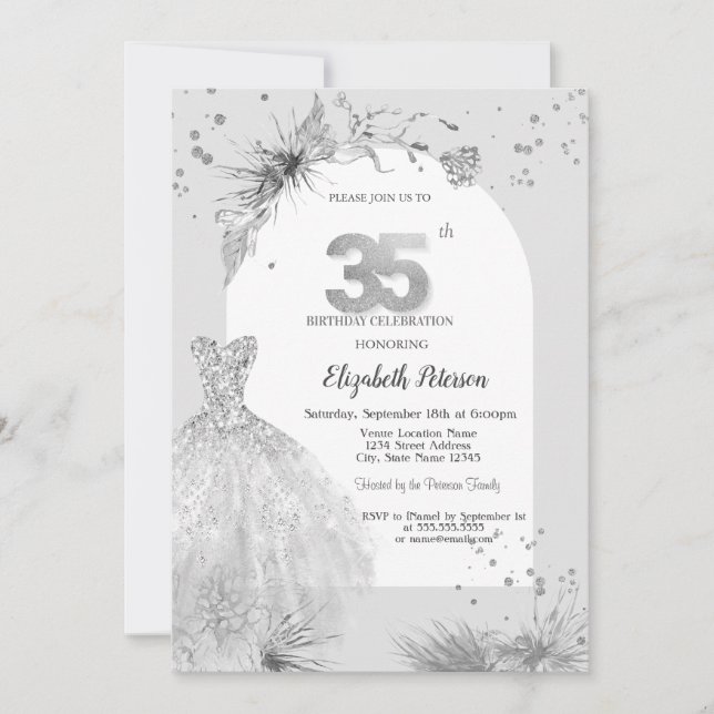 Chic Dress Winter Grey 35th Birthday  Invitation (Front)