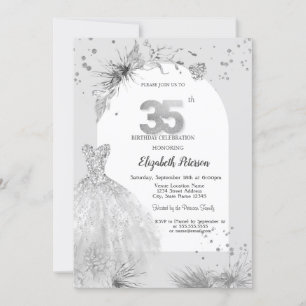 Chic Dress Winter Grey 35th Birthday  Invitation